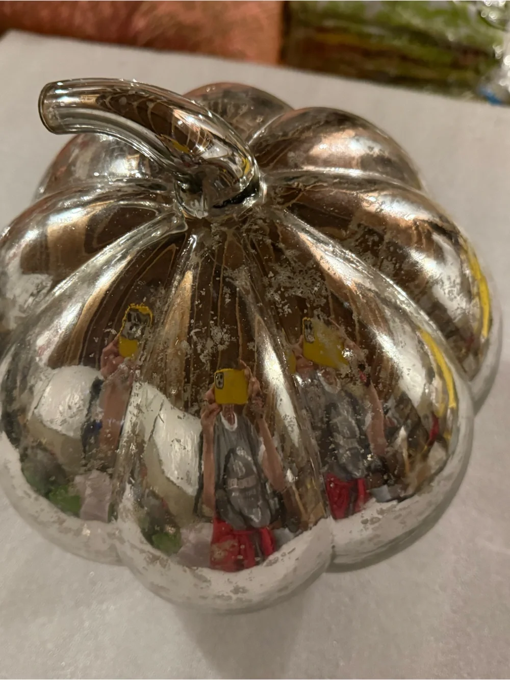 New Pottery Barn Silver Antique Mercury Glass Pumpkin Luminary, Large, #1